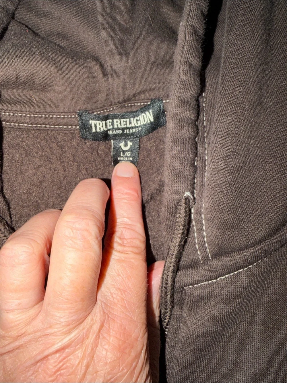 True Religion Brown Hoodie with White Logo